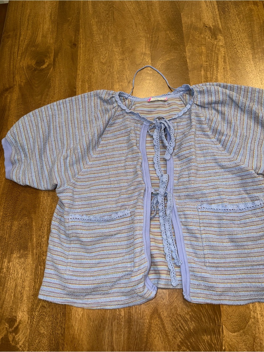 Free people Light Blue Striped Tie-Front Cardigan